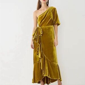 J.Crew collection size 8 chartreuse color, olive green velvet one shoulder dress